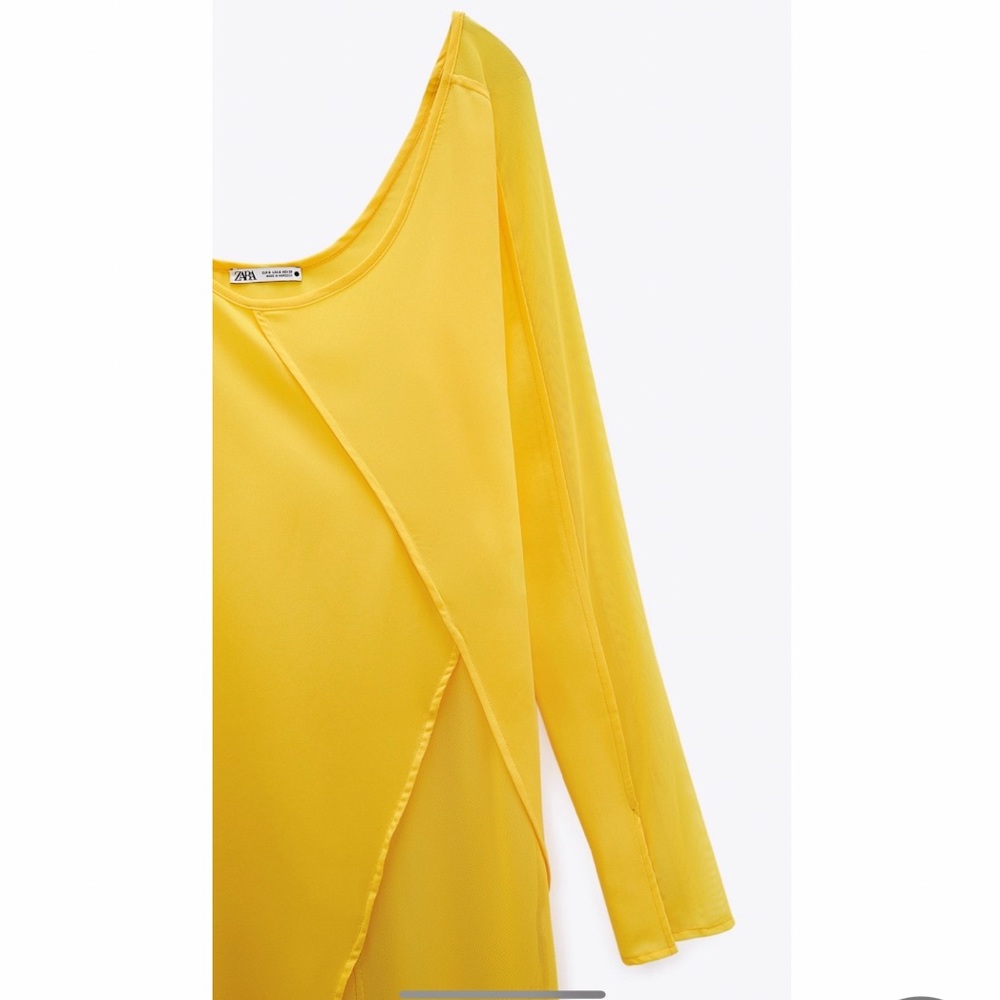 Zara asymmetric gauze flowy yellow dress - Picture 14 of 15